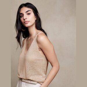 Banana Republic Costa Linen Blend Knit Tank Top Tan Neutral Coastal Chic M